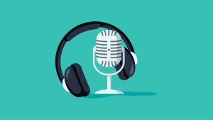 headphones around microphone